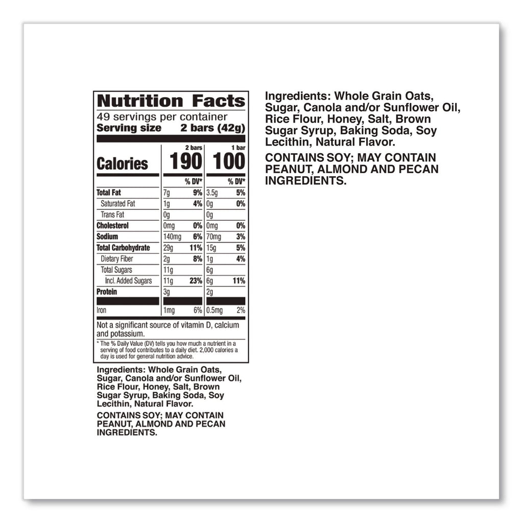 Granola Bars, Crunchy Oats and Honey, 1.5 oz Pouch, 28/Box