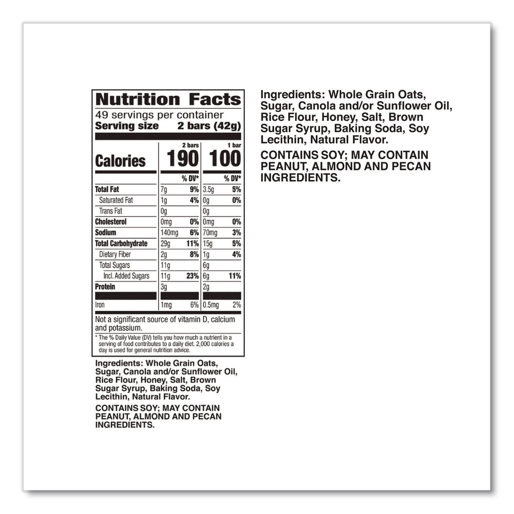 Granola Bars, Oats'n Honey Cereal, 1.5 oz Bar, 18/Box
