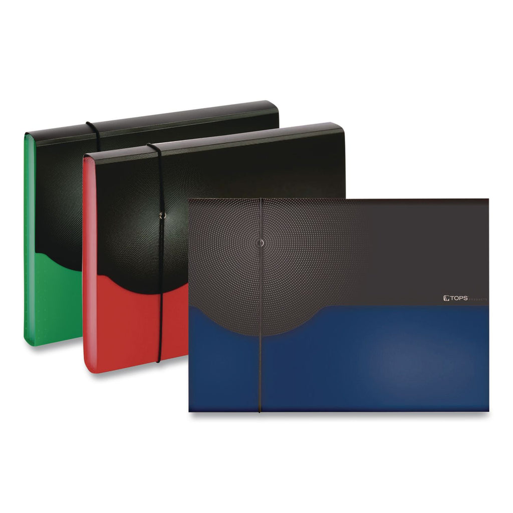Seven-Pocket Poly Expanding File, 1" Expansion, 7 Sections, Elastic Cord Closure, 1/6-Cut Tabs, Letter Size, Red