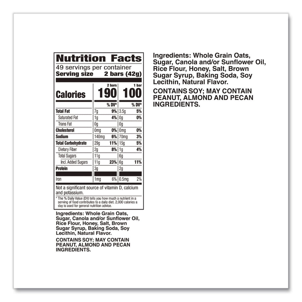 Granola Bars, Oats and Honey, 1.5 oz Bar, 49/Carton