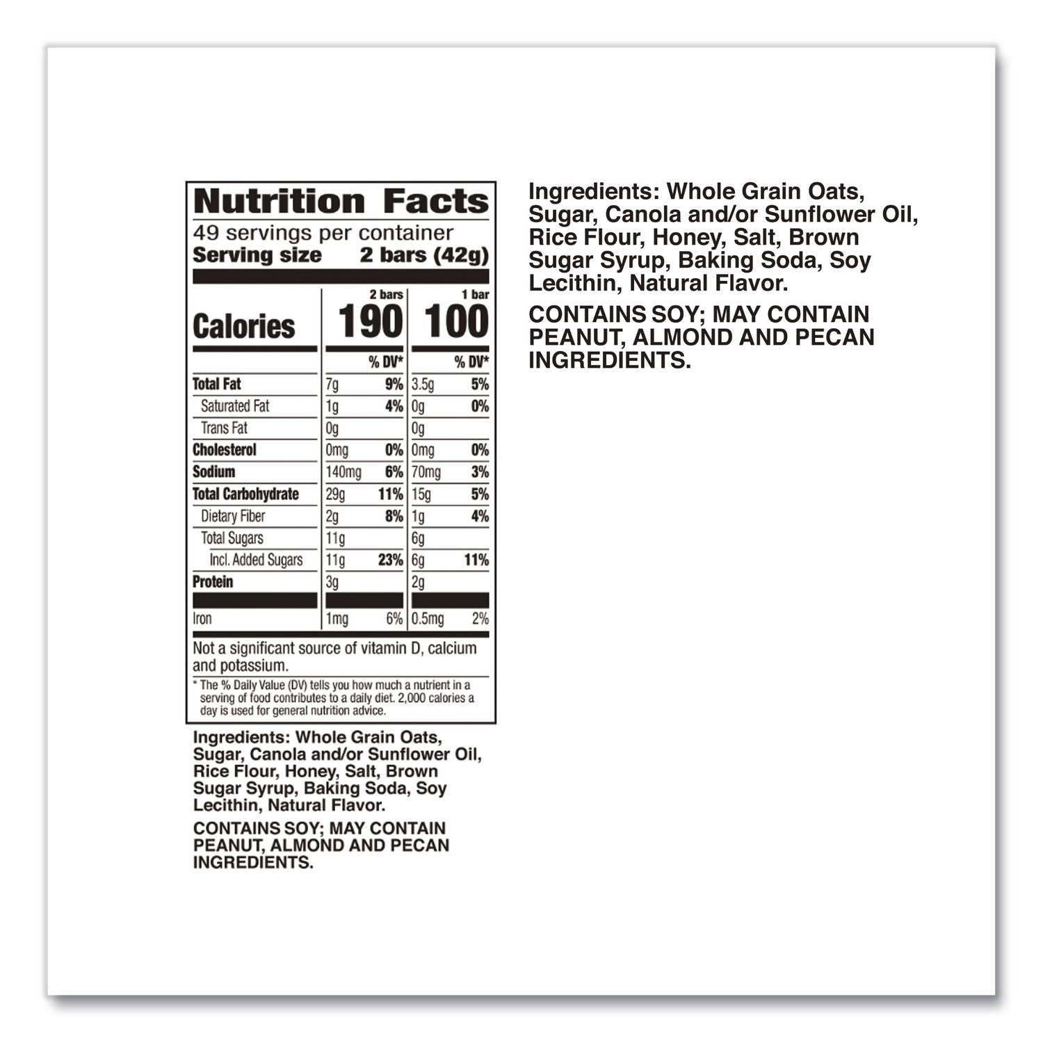Granola Bars, Oats and Honey, 1.5 oz Bar, 49/Carton