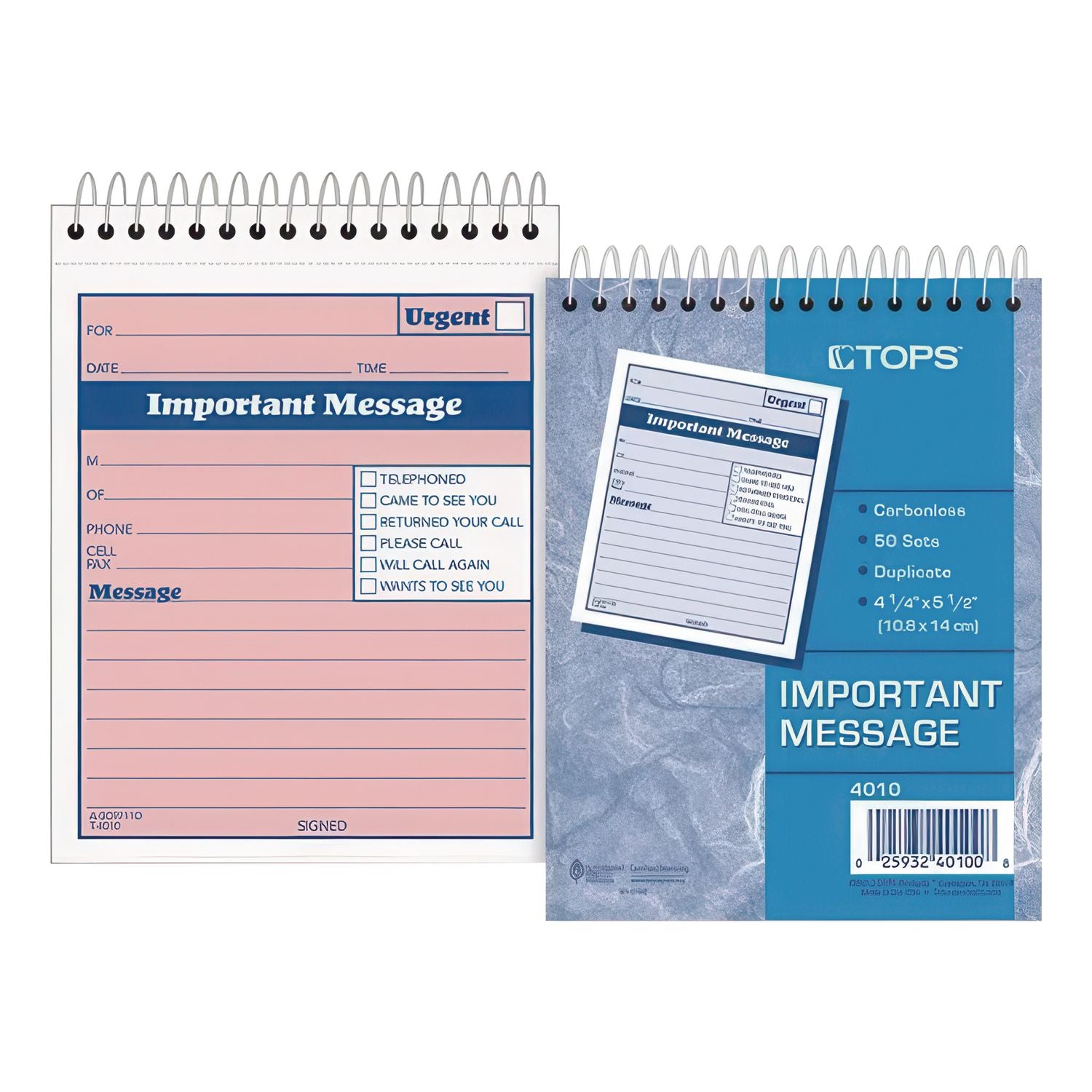 Telephone Message Book with Fax/Mobile Section, Two-Part Carbonless, 4.25 x 5.5, 50 Forms Total