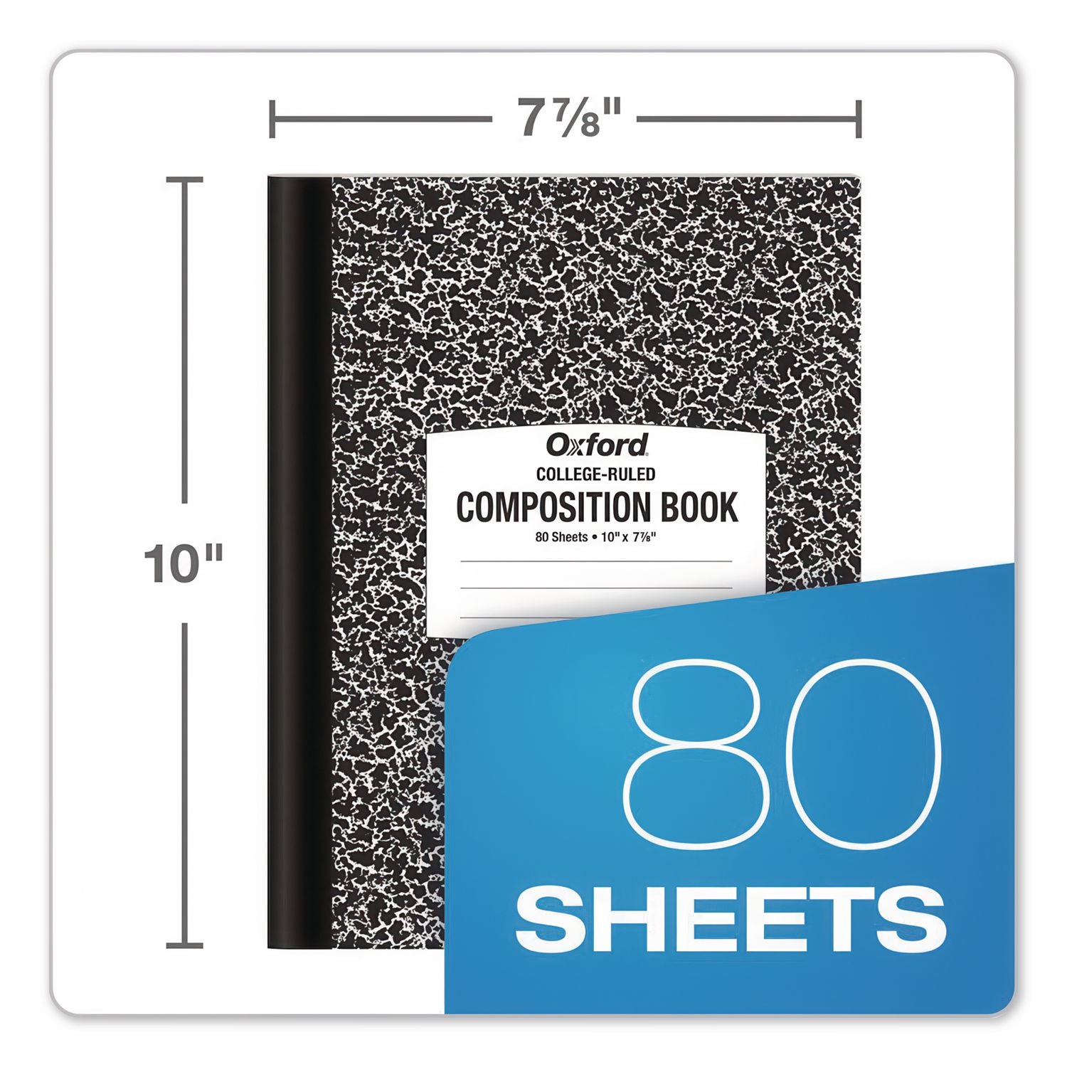 Oxford Tops College-ruled Composition Notebook - 80 Sheets - Stitched - 7 7/8" x 10" - White Paper - Black Marble Cover - 1 Each