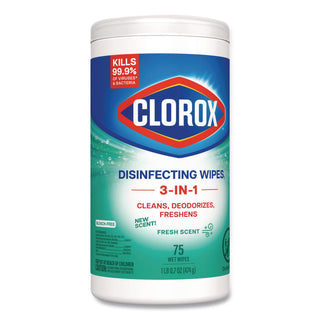 Disinfecting Wipes, 1-Ply, 7 x 8, Fresh Scent, White, 75/Canister, 6 Canisters/Carton