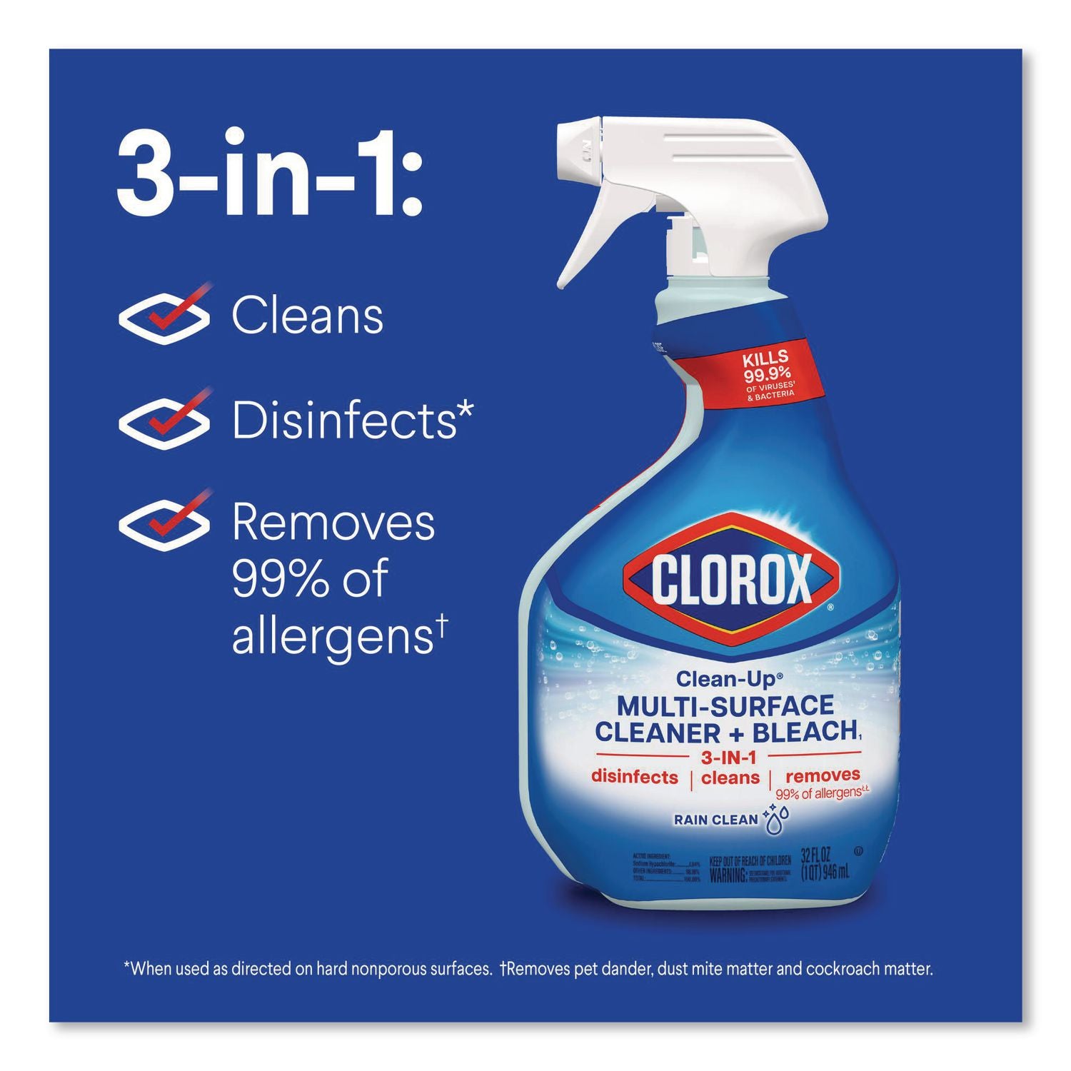 Clean-Up Cleaner + Bleach, 32 oz Spray Bottle, Fresh Scent, 9/Carton