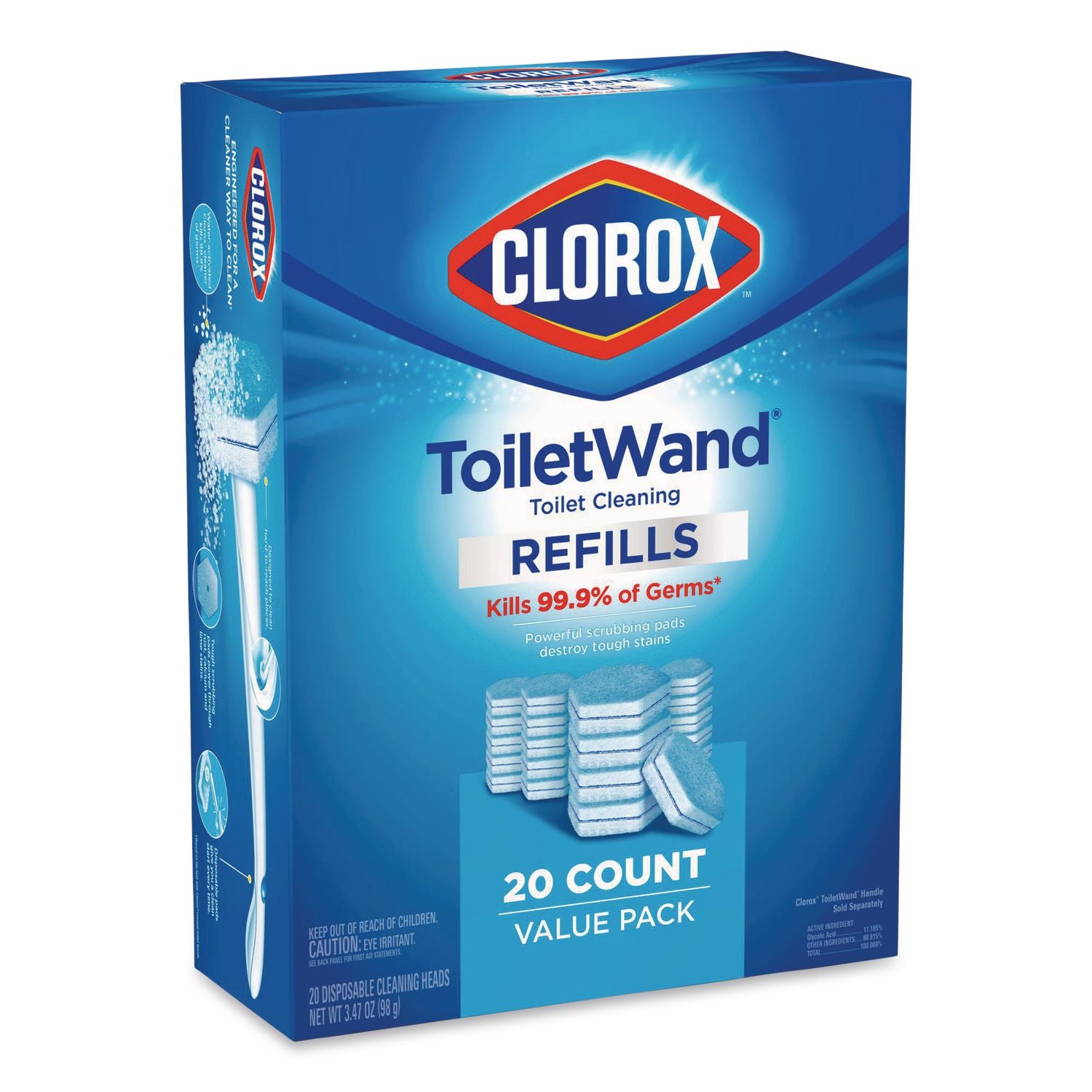Disinfecting ToiletWand Refill Heads, Blue/White, 20/Pack