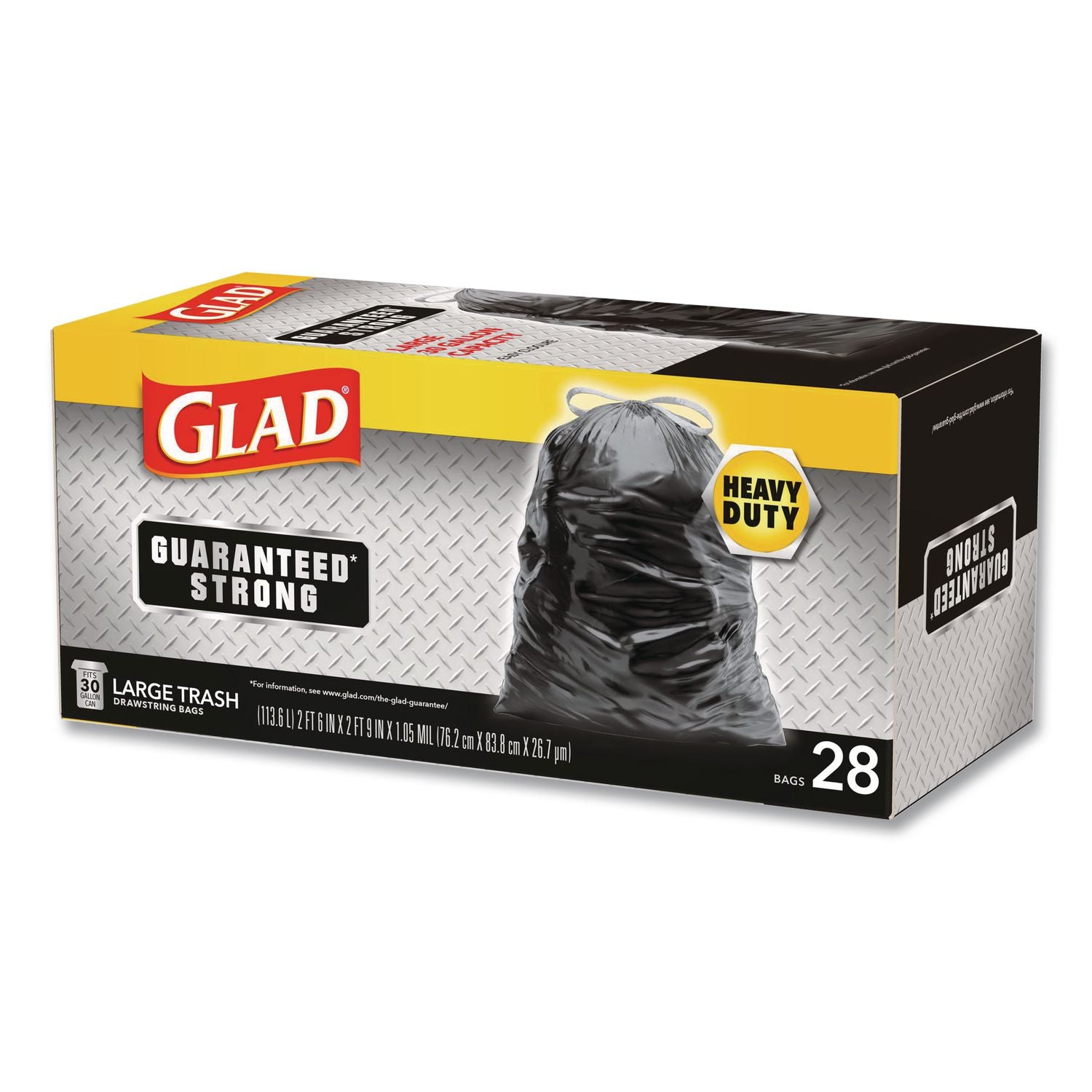 Drawstring Large Trash Bags, 30 gal, 1.05 mil, 30" x 33", Black, 15/Box