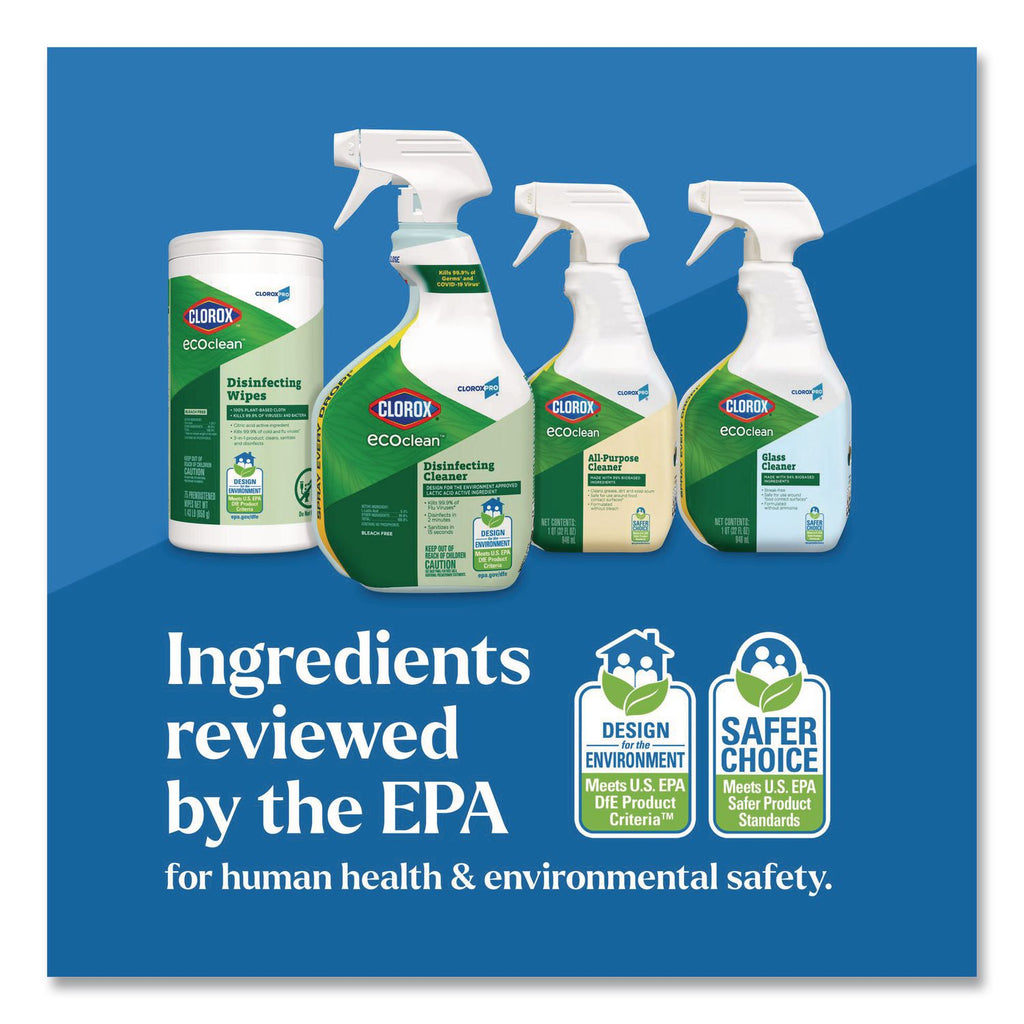 Clorox Pro EcoClean Disinfecting Cleaner, Unscented, 128 oz Refill Bottle, 4/Carton