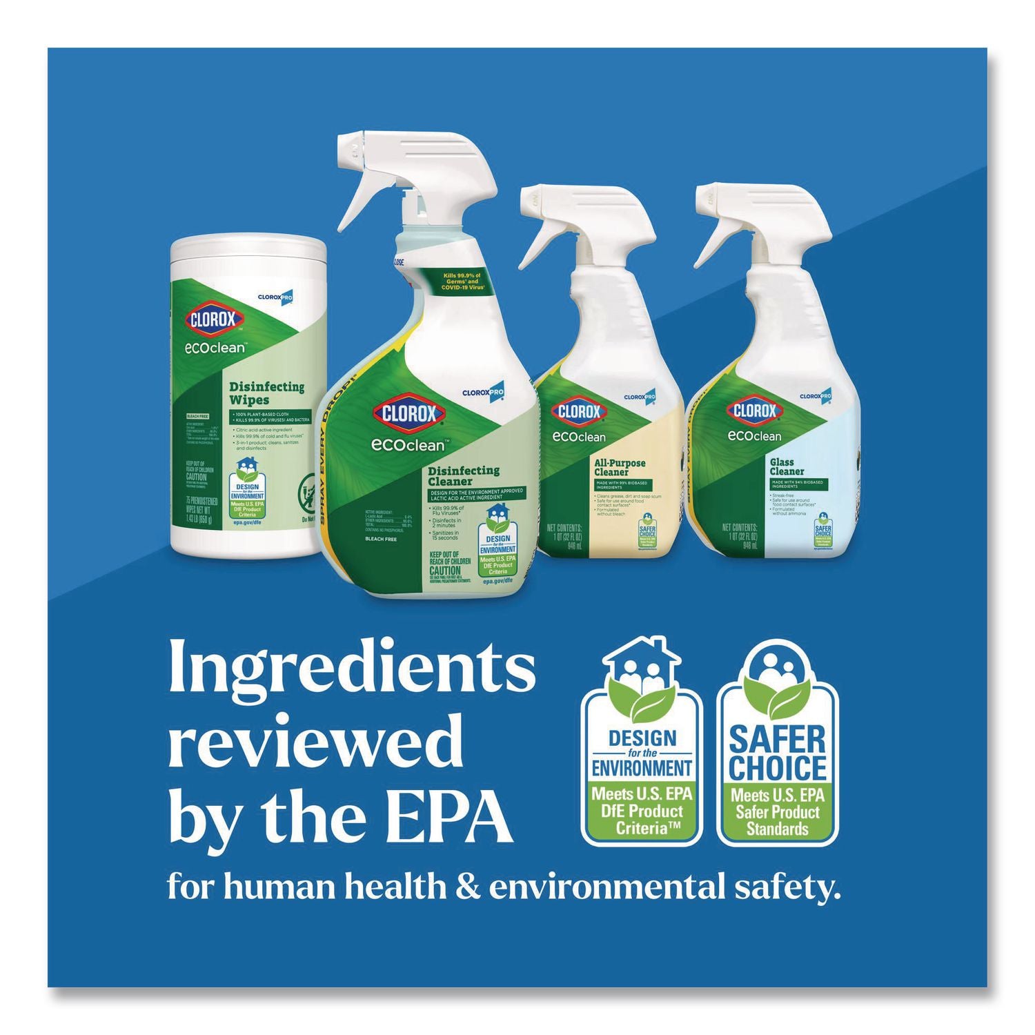 Clorox Pro EcoClean Disinfecting Cleaner, Unscented, 128 oz Refill Bottle, 4/Carton
