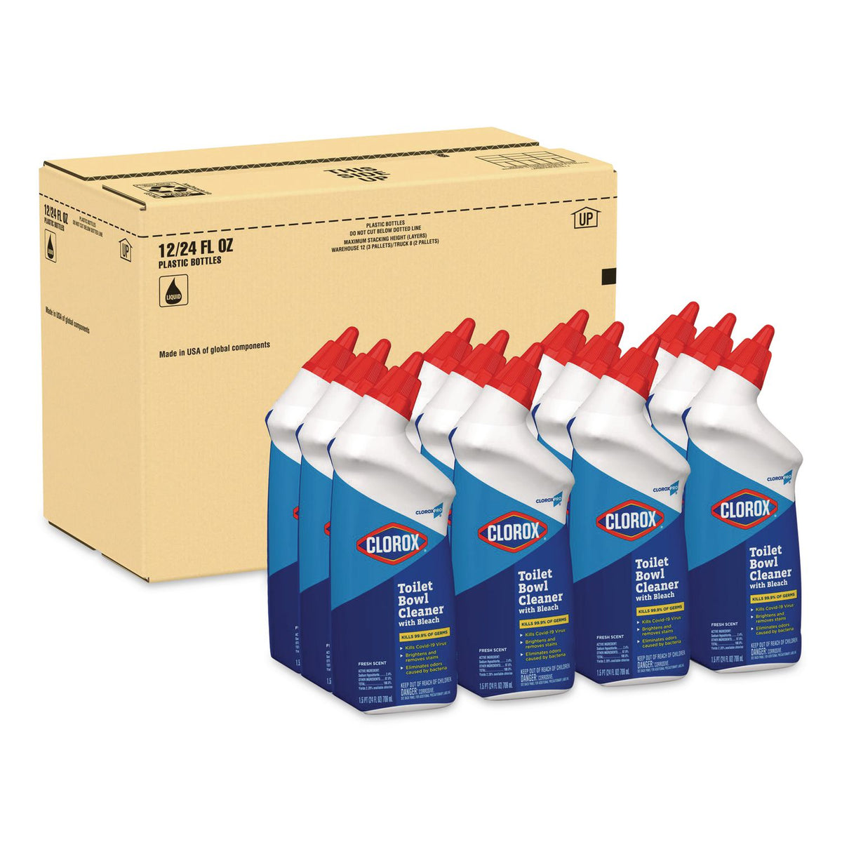 Toilet Bowl Cleaner with Bleach, Fresh Scent, 24 oz Bottle, 12/Carton