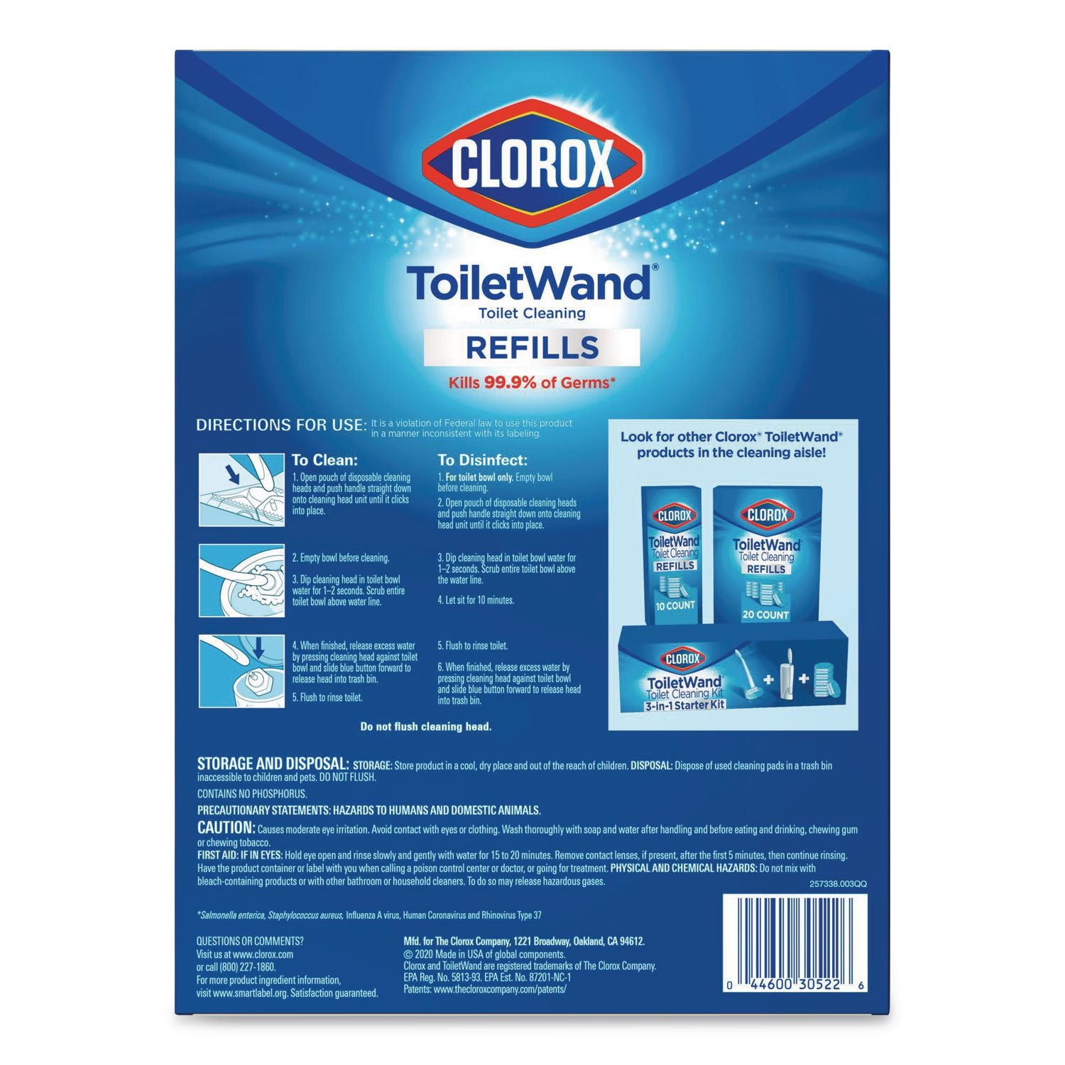 Disinfecting ToiletWand Refill Heads, Blue/White, 20/Pack