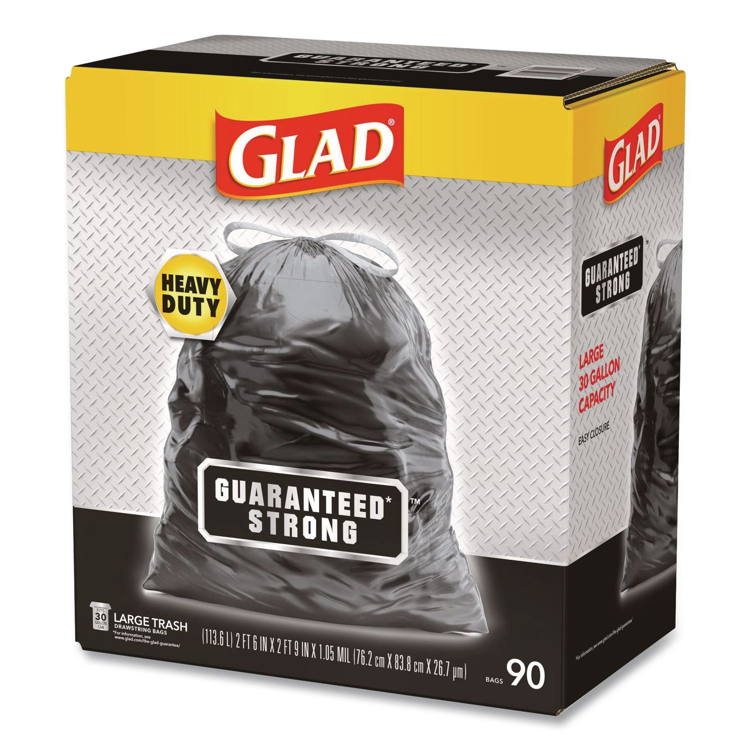 Drawstring Large Trash Bags, 30 gal, 1.05 mil, 30" x 33", Black, 90/Carton