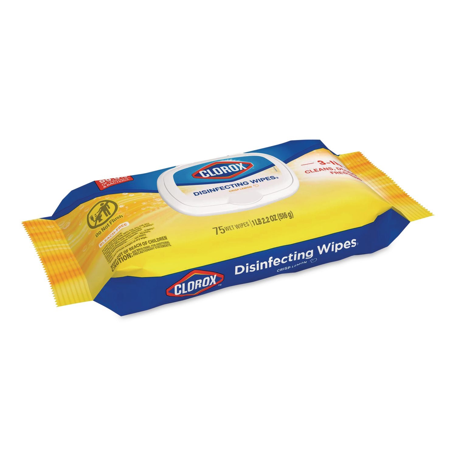 Disinfecting Wipes, Easy Pull Pack, 1-Ply, 8 x 7, Lemon Scent, White, 75 Towels/Box, 6 Boxes/Carton