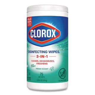 Disinfecting Wipes, 1-Ply, 7 x 8, Fresh Scent, White, 75/Canister, 6 Canisters/Carton