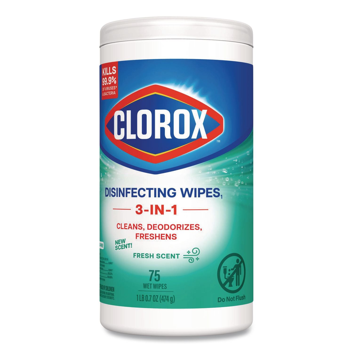 Disinfecting Wipes, 1-Ply, 7 x 8, Fresh Scent, White, 75/Canister, 6 Canisters/Carton