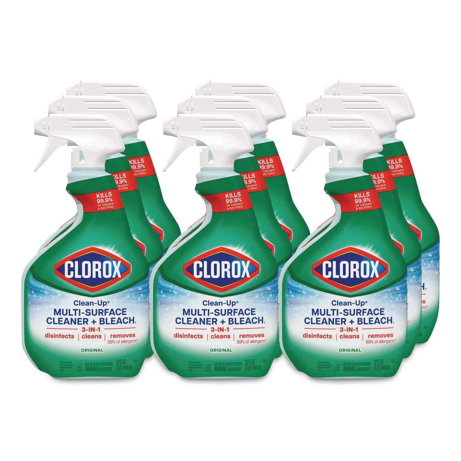 Clean-Up Cleaner + Bleach, Original, 32 oz Spray Bottle, 9/Carton