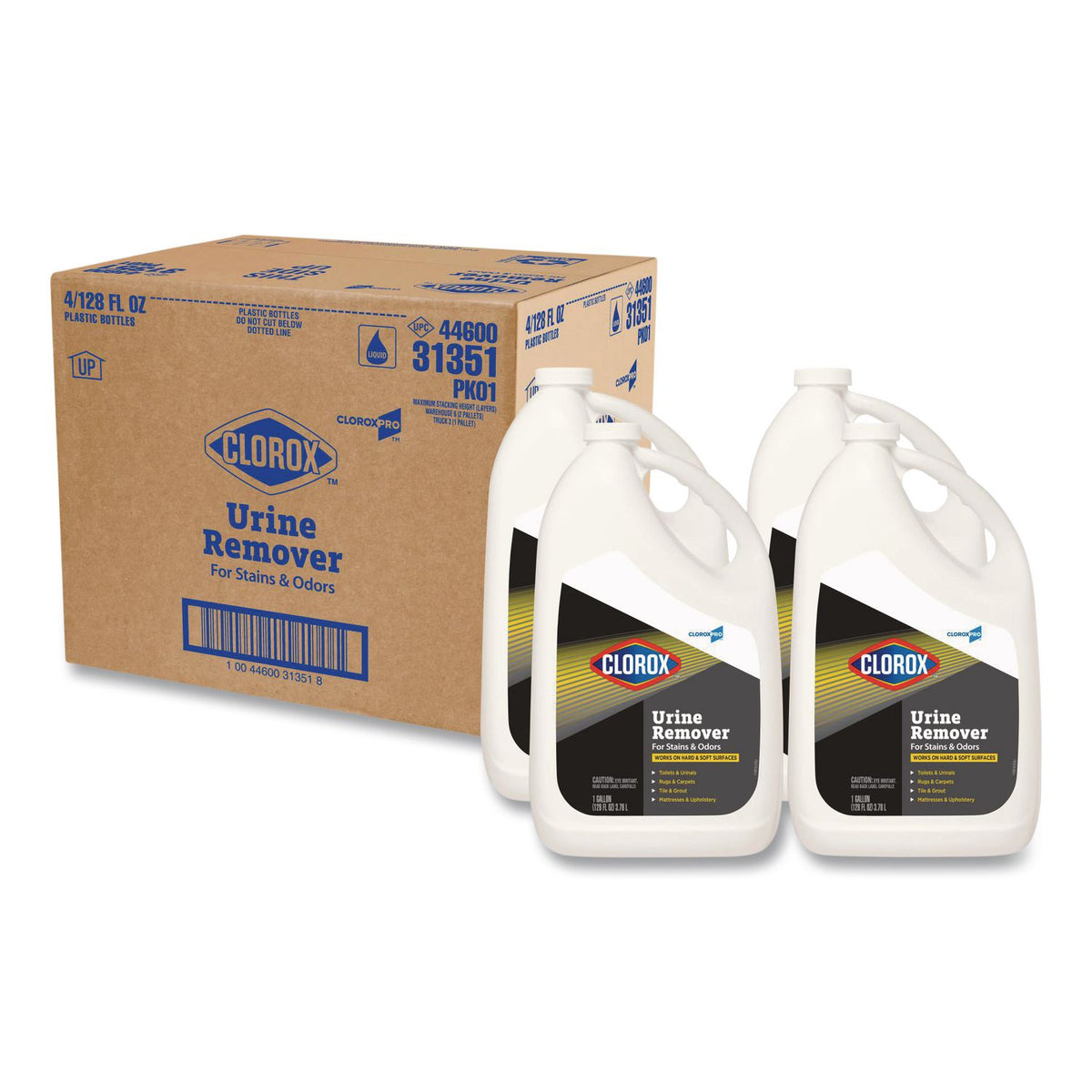Urine Remover for Stains and Odors, 128 oz Refill Bottle, 4/Carton