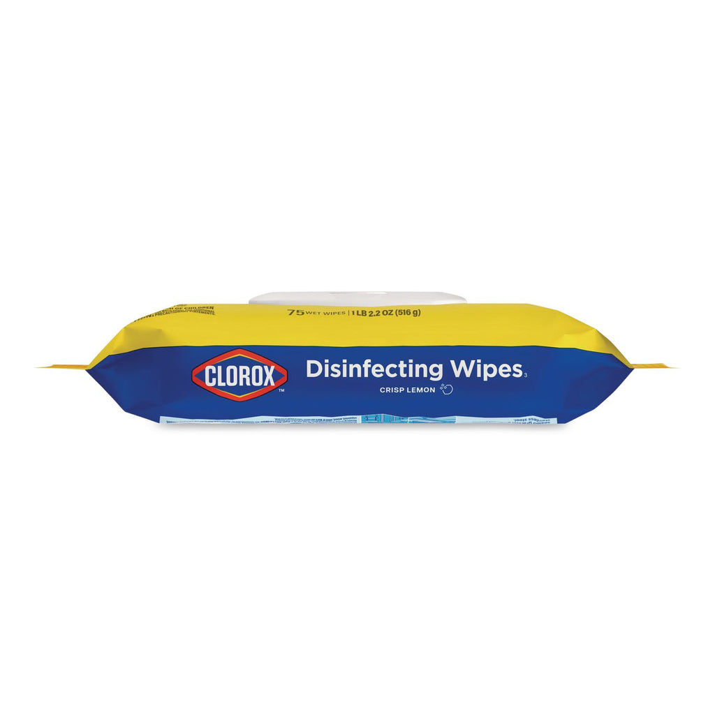 Disinfecting Wipes, Easy Pull Pack, 1-Ply, 8 x 7, Lemon Scent, White, 75 Towels/Box, 6 Boxes/Carton