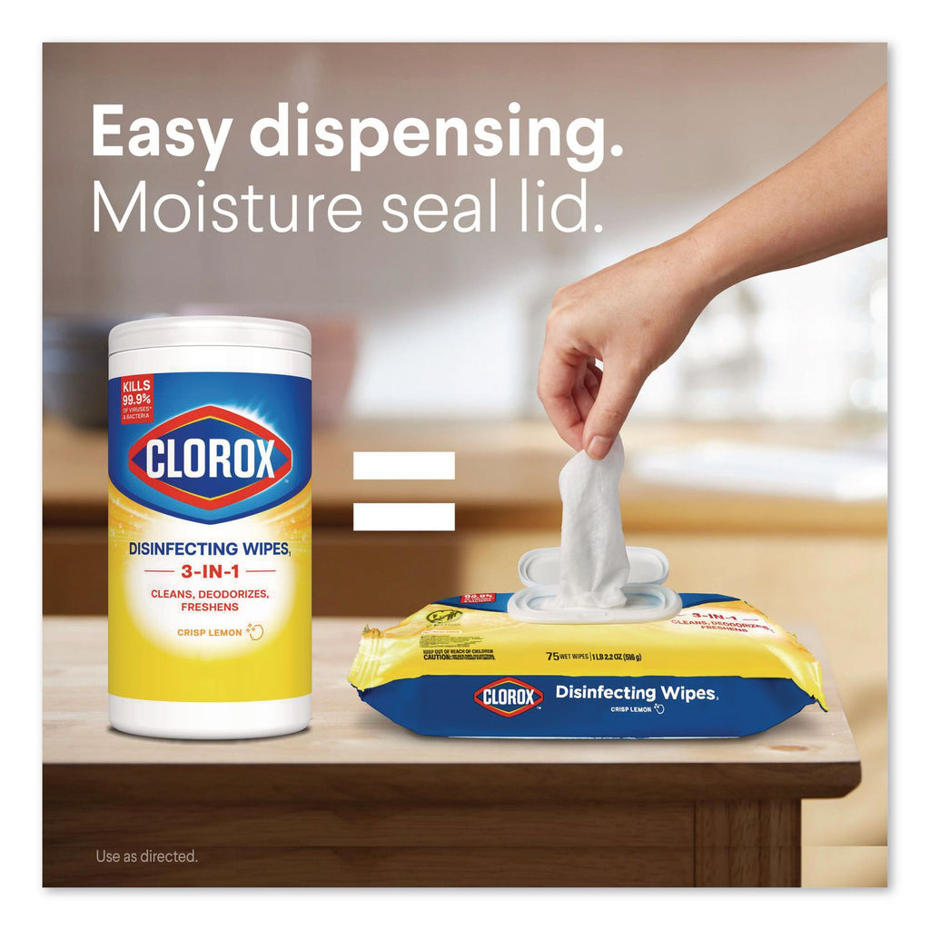 Disinfecting Wipes, Easy Pull Pack, 1-Ply, 8 x 7, Lemon Scent, White, 75 Towels/Box, 6 Boxes/Carton
