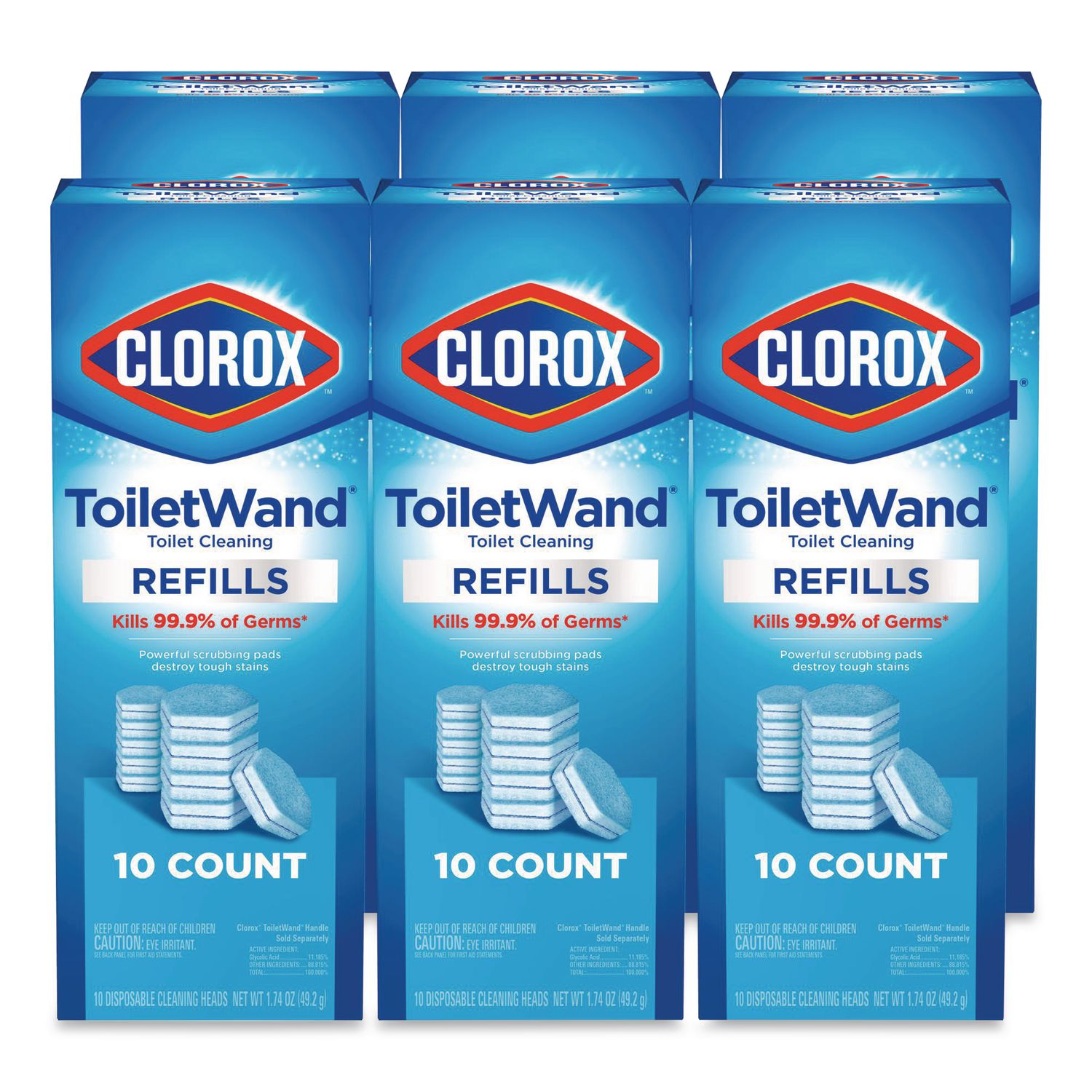 Disinfecting ToiletWand Refill Heads, Blue/White, 10/Pack, 6 Packs/Carton