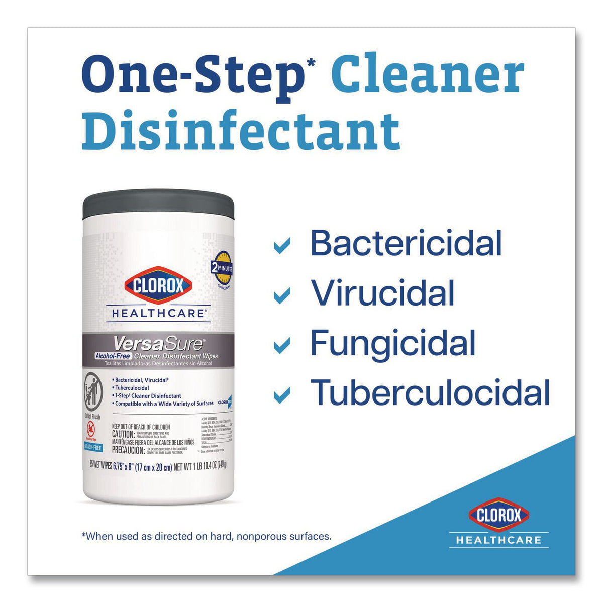 VersaSure Cleaner Disinfectant Wipes, 1-Ply, 6.75 x 8, Fragranced, White, 85/Canister, 6 Canisters/Carton