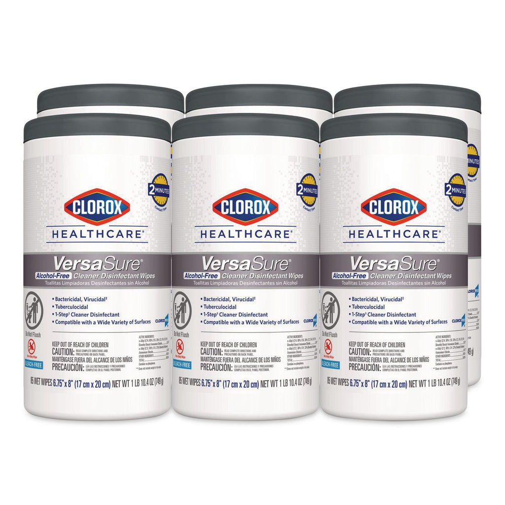 VersaSure Cleaner Disinfectant Wipes, 1-Ply, 6.75 x 8, Fragranced, White, 85/Canister, 6 Canisters/Carton