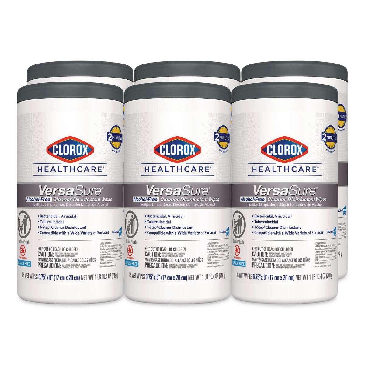 VersaSure Cleaner Disinfectant Wipes, 1-Ply, 6.75 x 8, Fragranced, White, 85/Canister, 6 Canisters/Carton