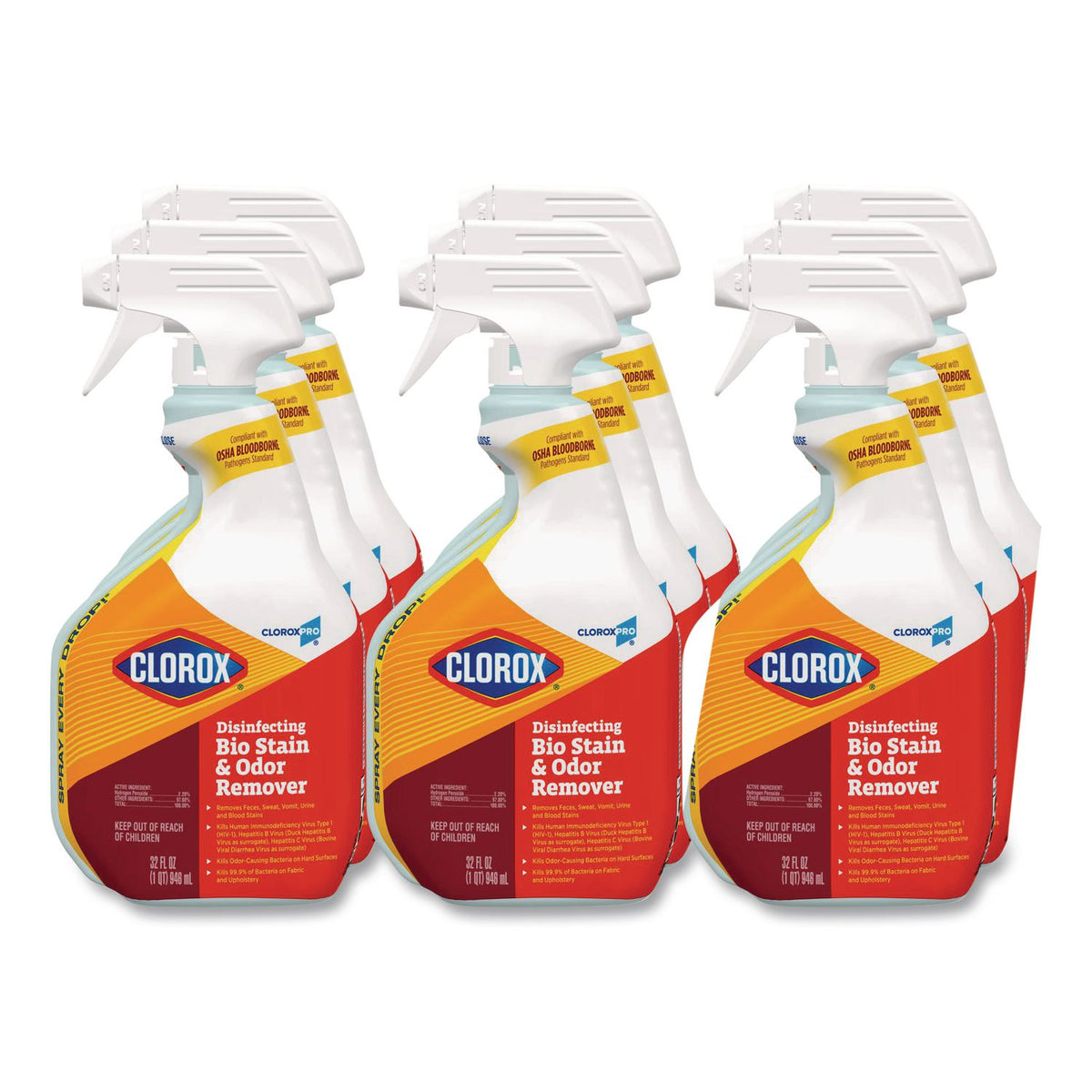 Disinfecting Bio Stain and Odor Remover, Fragranced, 32 oz Spray Bottle, 9/Carton