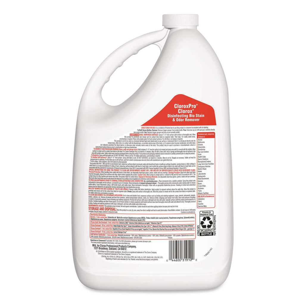 Disinfecting Bio Stain and Odor Remover, Fragranced, 128 oz Refill Bottle, 4/CT
