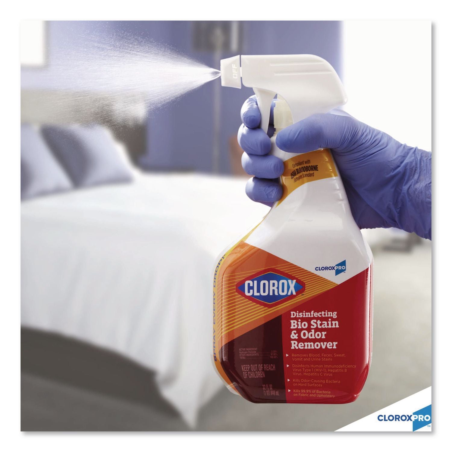 Disinfecting Bio Stain and Odor Remover, Fragranced, 128 oz Refill Bottle, 4/CT