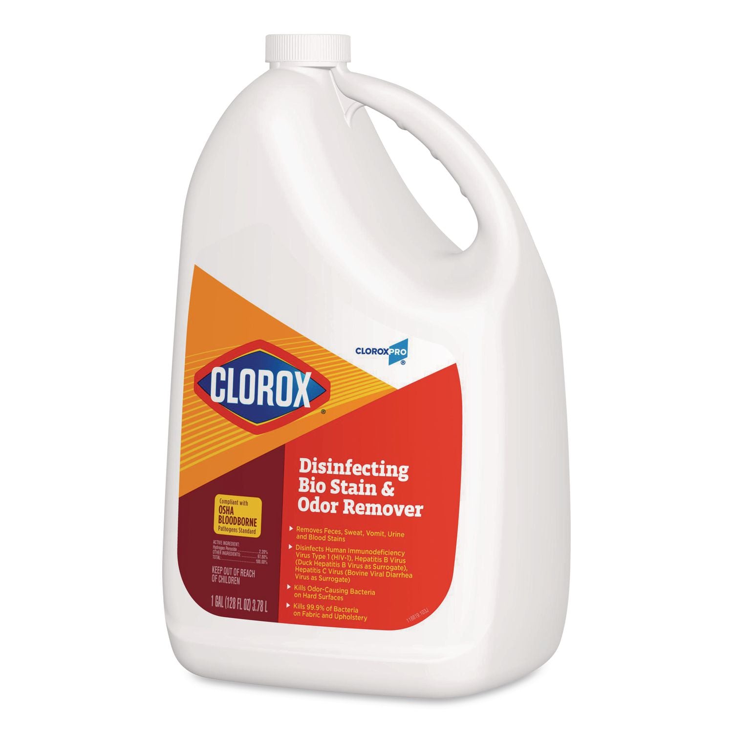 Disinfecting Bio Stain and Odor Remover, Fragranced, 128 oz Refill Bottle, 4/CT