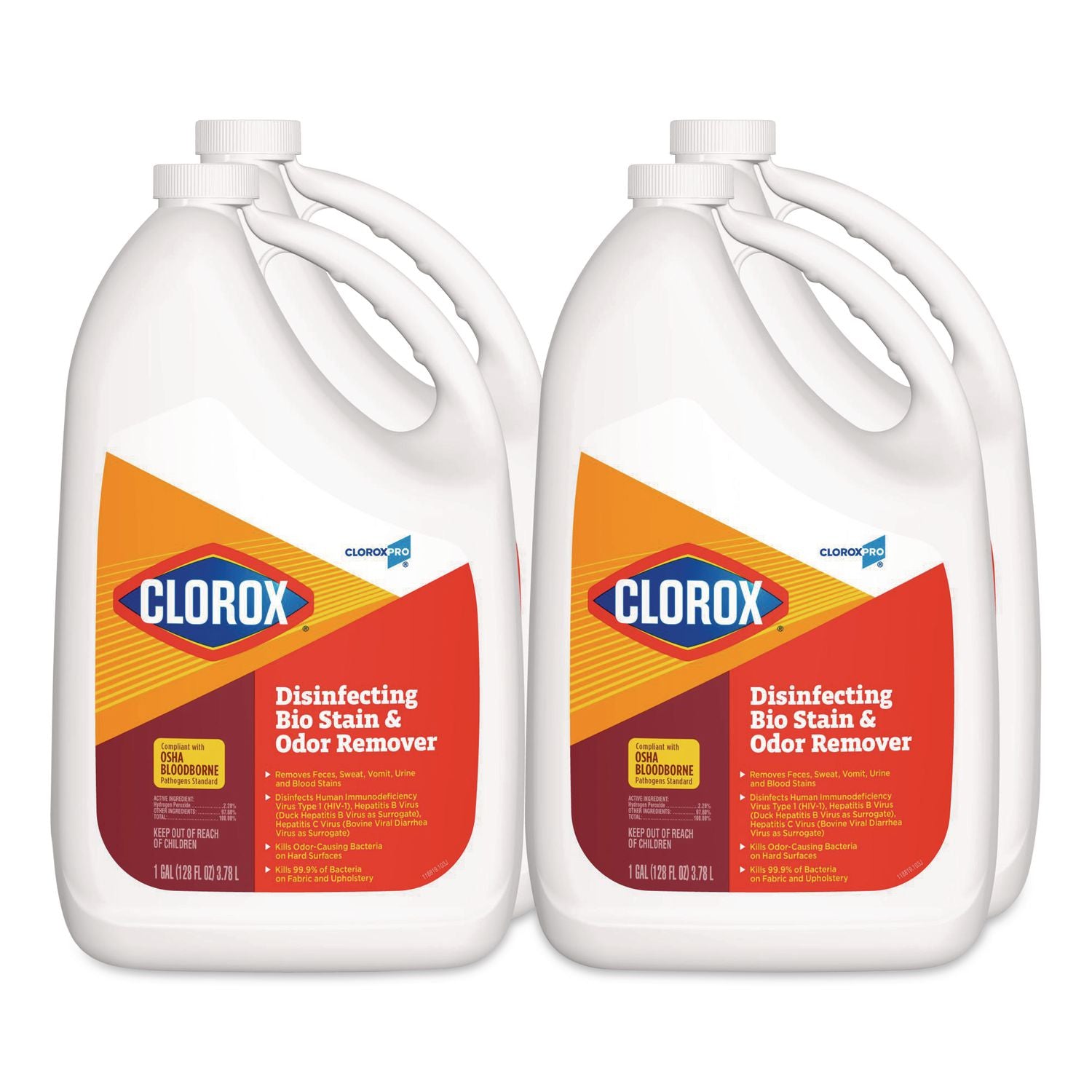 Disinfecting Bio Stain and Odor Remover, Fragranced, 128 oz Refill Bottle, 4/CT