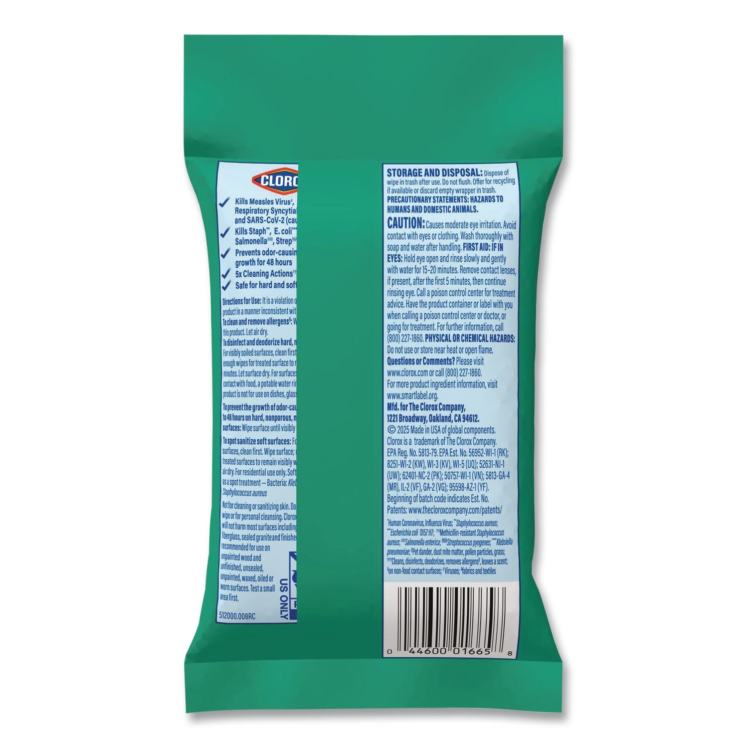 Clorox On The Go Bleach-Free Disinfecting Wipes - Ready-To-Use Wipe - Fresh Scent - 9 / Pack - 1 Each - White
