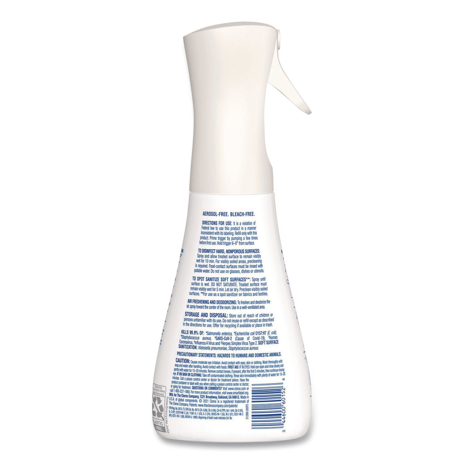 Clorox Disinfecting, Sanitizing, and Antibacterial Mist - 16 fl oz (0.5 quart) - Eucalyptus Peppermint Scent - 1 Each - Non-aerosol, Bleach-free - White