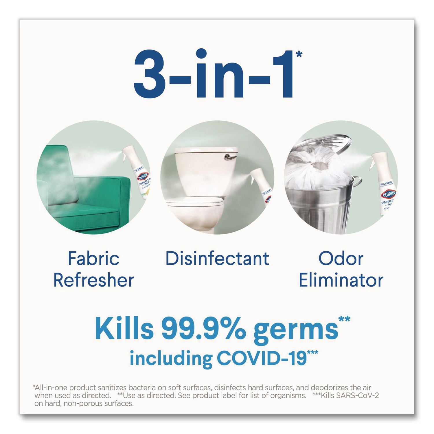 Clorox Disinfecting, Sanitizing, and Antibacterial Mist - 16 fl oz (0.5 quart) - Eucalyptus Peppermint Scent - 1 Each - Non-aerosol, Bleach-free - White