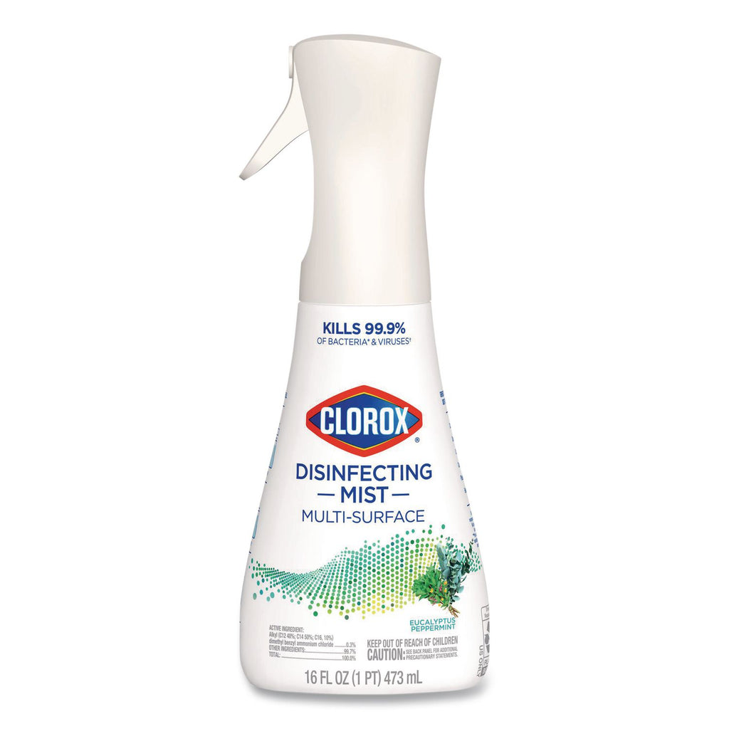 Clorox Disinfecting, Sanitizing, and Antibacterial Mist - 16 fl oz (0.5 quart) - Eucalyptus Peppermint Scent - 1 Each - Non-aerosol, Bleach-free - White