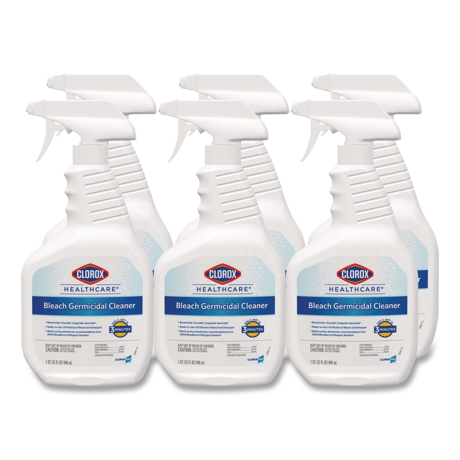 Bleach Germicidal Cleaner, 32 oz Spray Bottle, 6/Carton