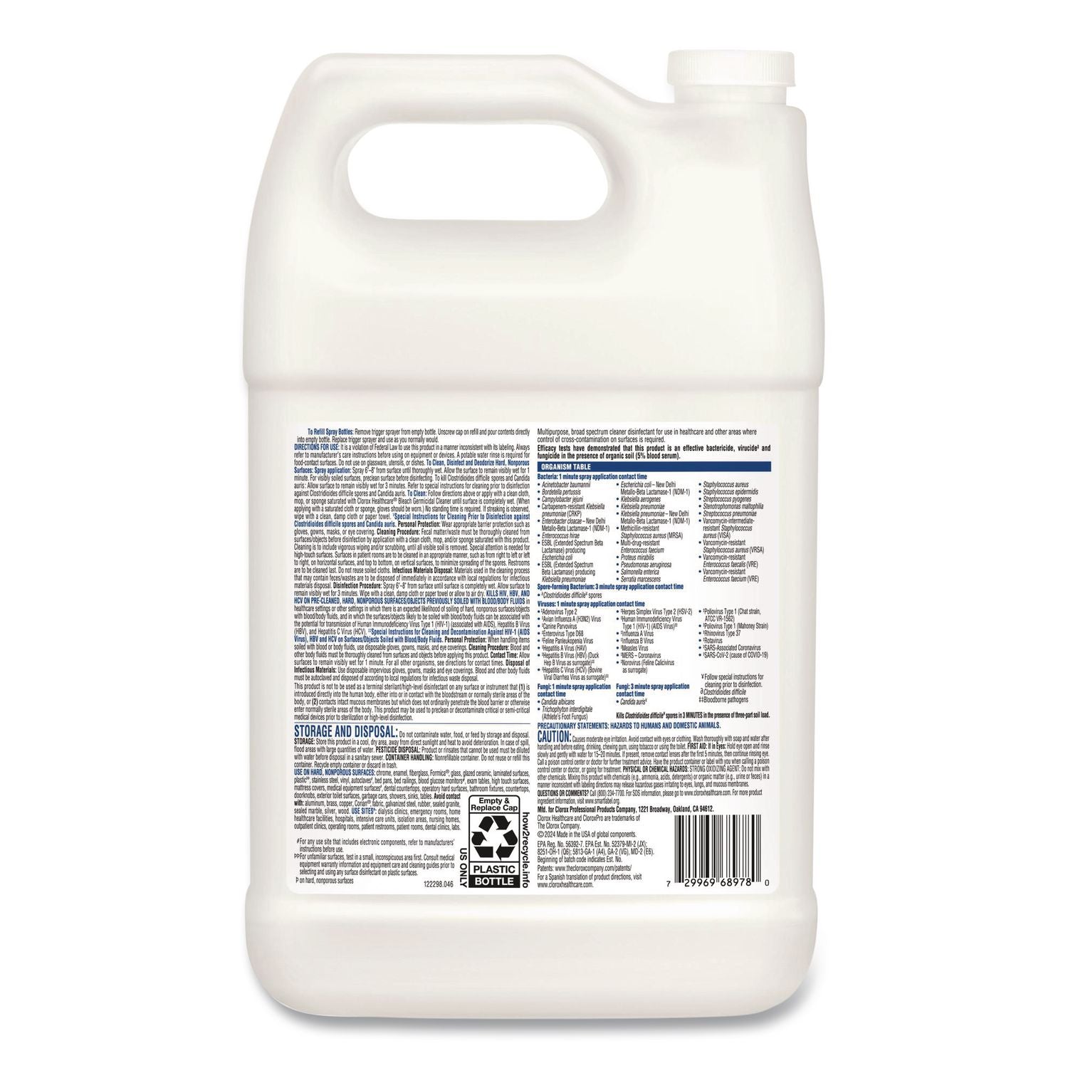 Bleach Germicidal Cleaner, 128 oz Refill Bottle, 4/Carton