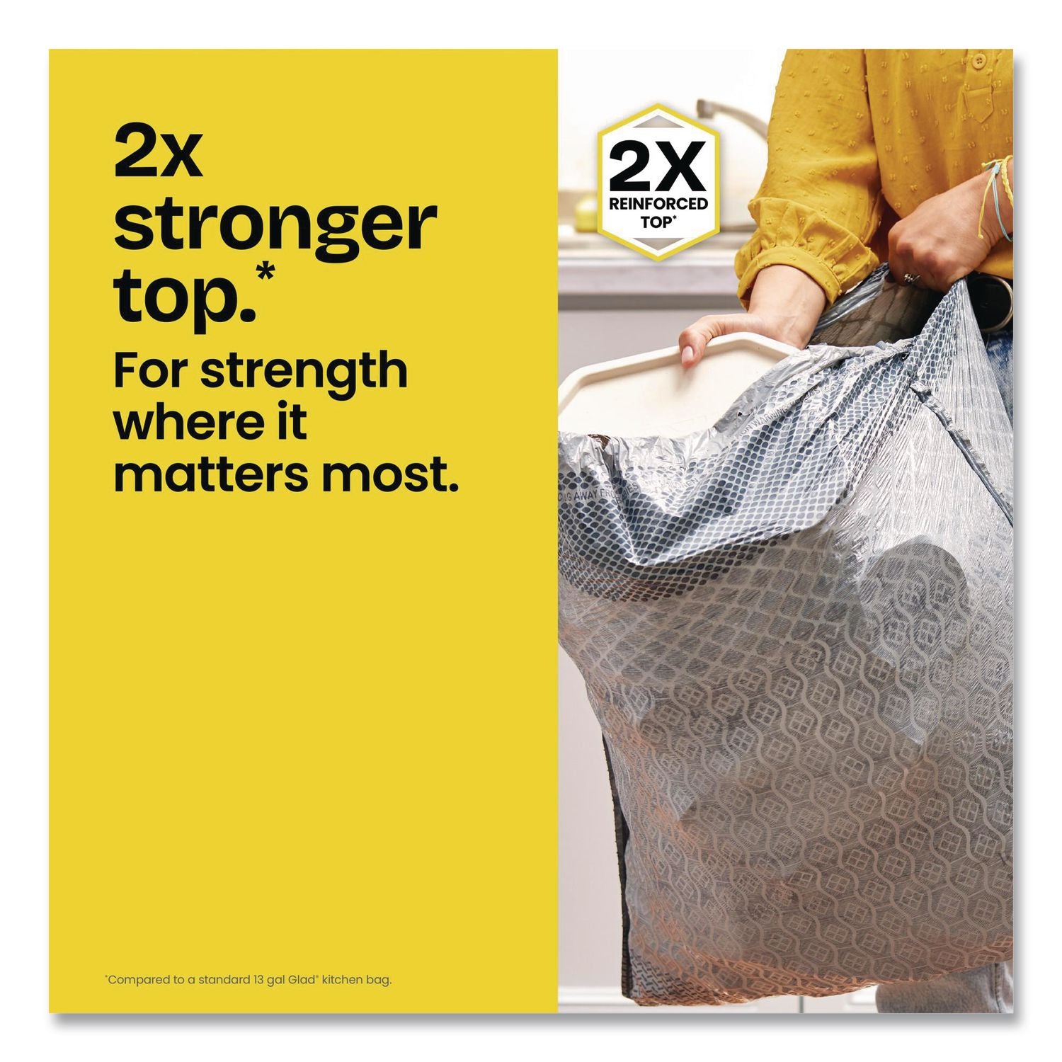 ForceFlexPlus OdorShield Tall Kitchen Drawstring Trash Bags, 13 gal, 0.9 mil, 24" x 28", White, 34 Bags/Box, 6 Boxes/Carton