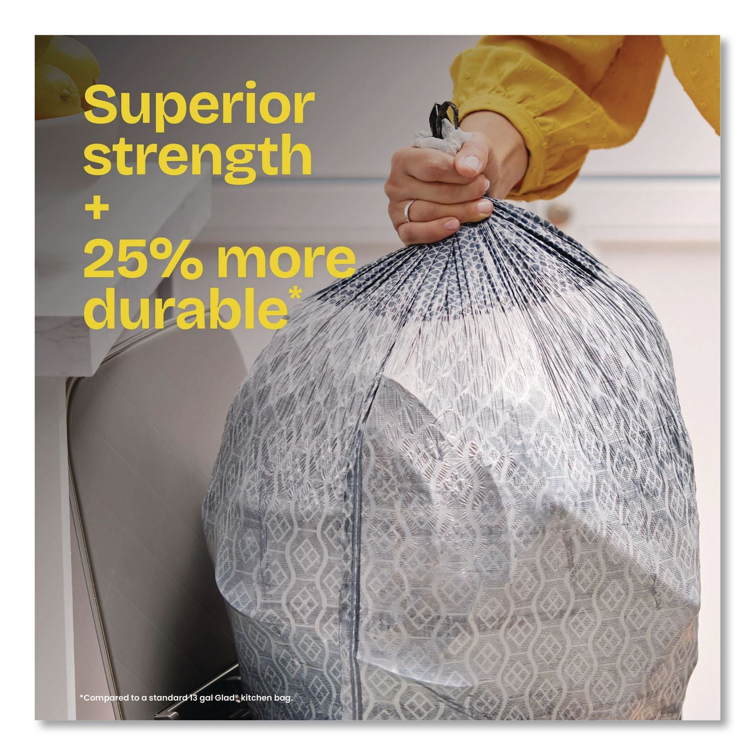ForceFlexPlus OdorShield Tall Kitchen Drawstring Trash Bags, 13 gal, 0.9 mil, 24" x 28", White, 34 Bags/Box, 6 Boxes/Carton