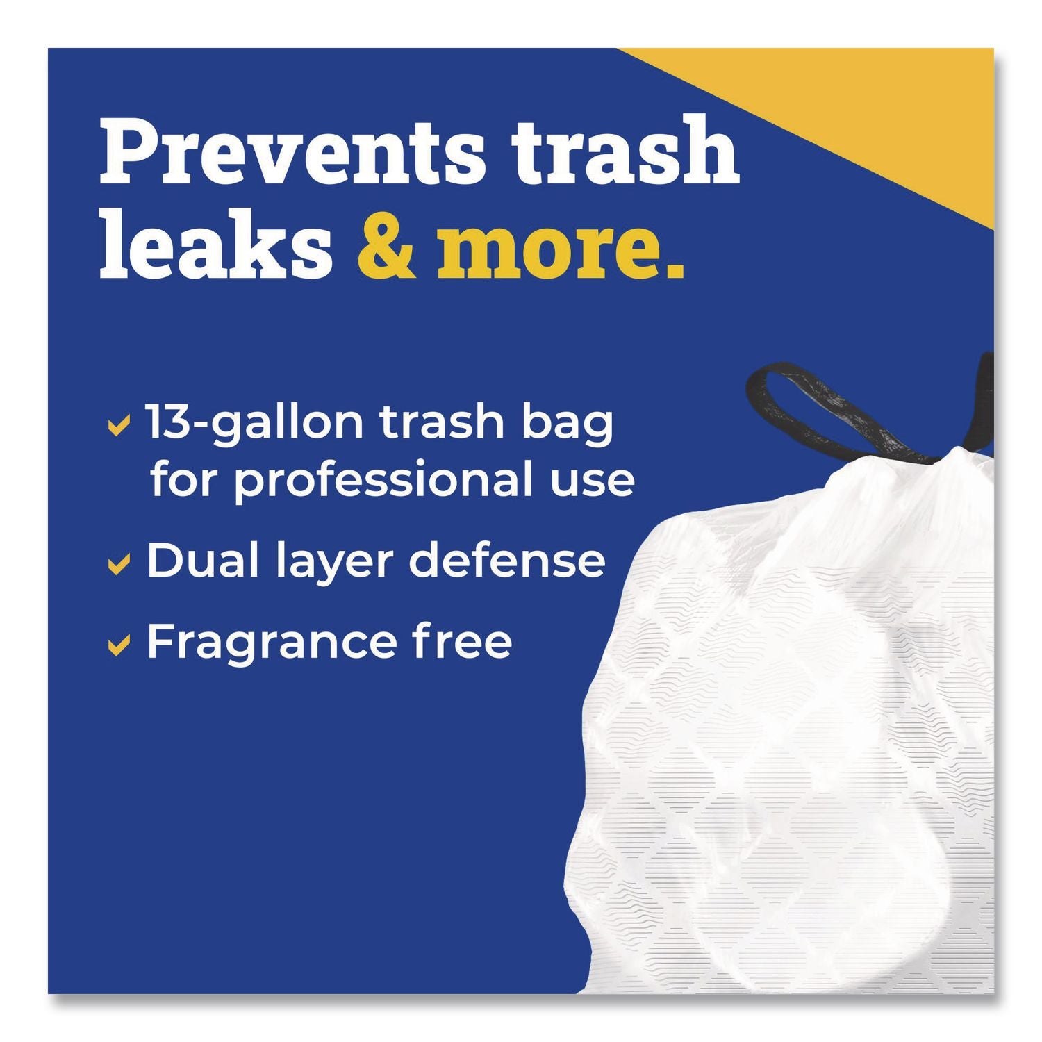 Tall Kitchen Drawstring Trash Bags, 13 gal, 0.72 mil, 24" x 27.38", Gray, 100/Box