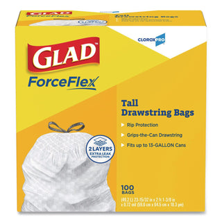 Tall Kitchen Drawstring Trash Bags, 13 gal, 0.72 mil, 24" x 27.38", Gray, 100/Box