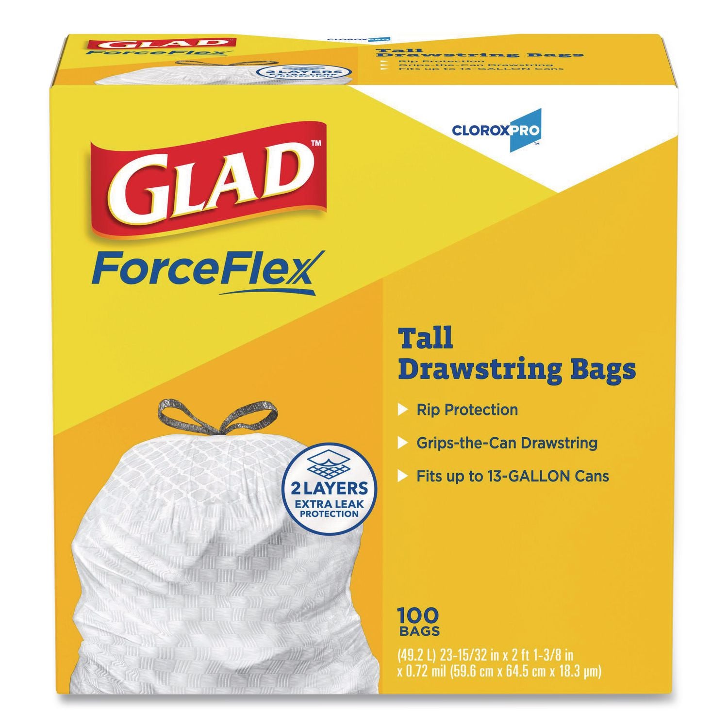Tall Kitchen Drawstring Trash Bags, 13 gal, 0.72 mil, 24" x 27.38", Gray, 100/Box