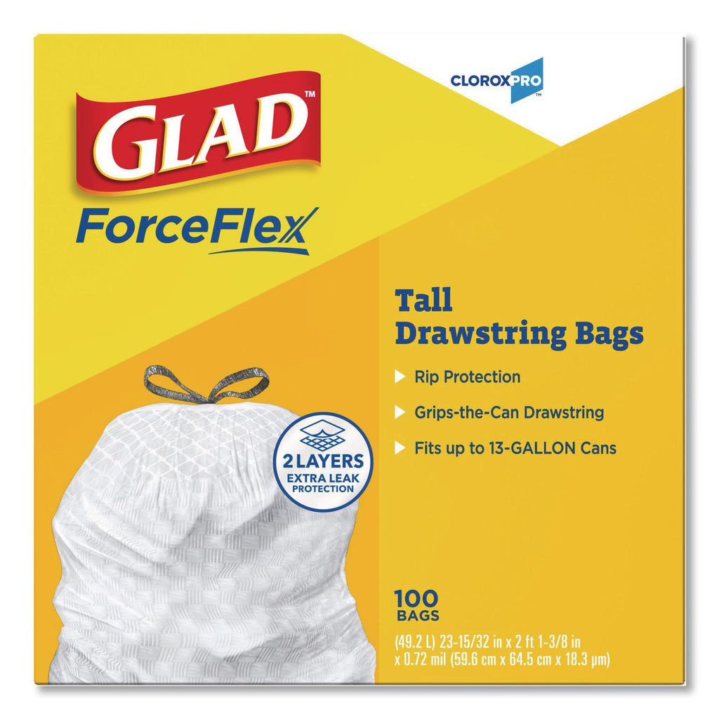 Tall Kitchen Drawstring Trash Bags, 13 gal, 0.72 mil, 24" x 27.38", Gray, 100 Bags/Box, 4 Boxes/Carton