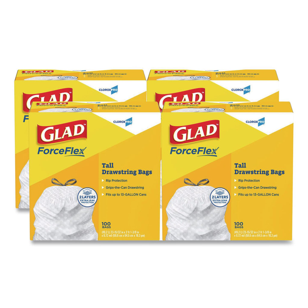 Tall Kitchen Drawstring Trash Bags, 13 gal, 0.72 mil, 24" x 27.38", Gray, 100 Bags/Box, 4 Boxes/Carton