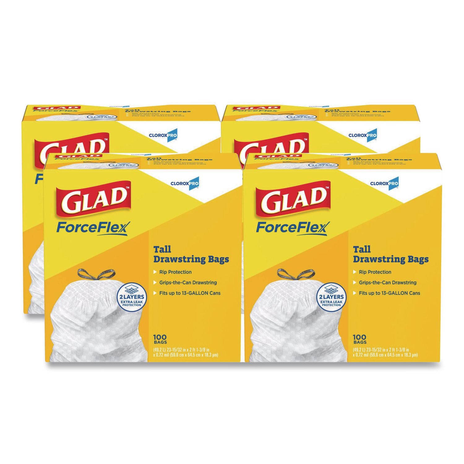 Tall Kitchen Drawstring Trash Bags, 13 gal, 0.72 mil, 24" x 27.38", Gray, 100 Bags/Box, 4 Boxes/Carton