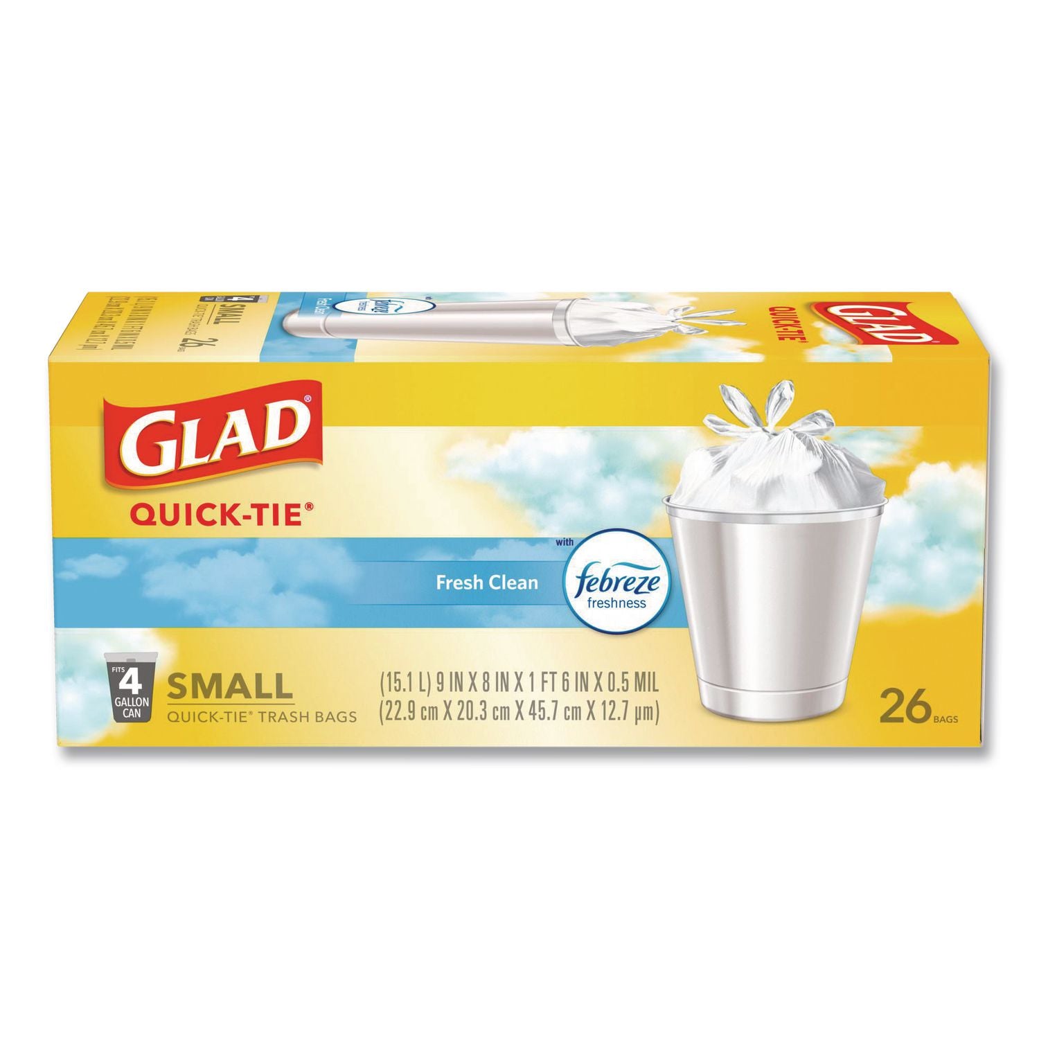 OdorShield Quick-Tie Small Trash Bags, 4 gal, 0.5 mil, 8" x 18", White, 26 Bags/Box, 6 Boxes/Carton