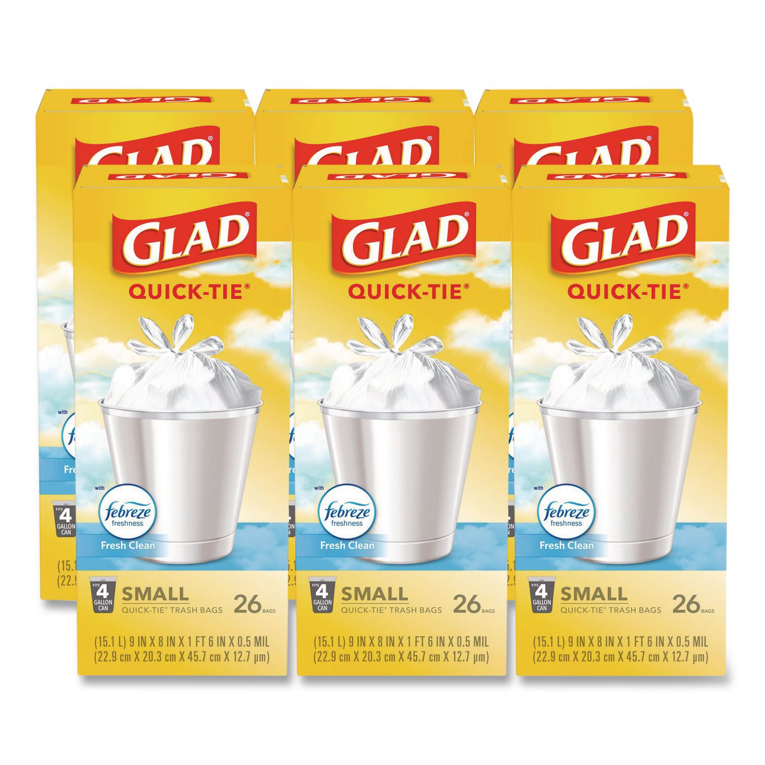 OdorShield Quick-Tie Small Trash Bags, 4 gal, 0.5 mil, 8" x 18", White, 26 Bags/Box, 6 Boxes/Carton