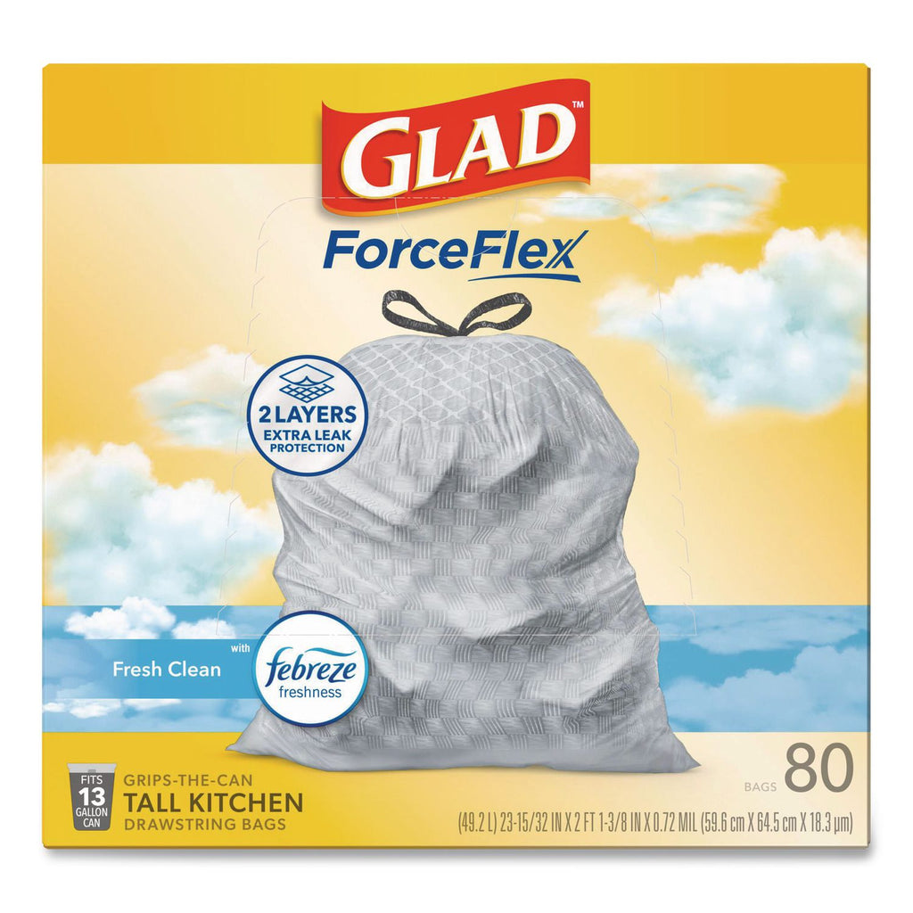 OdorShield Tall Kitchen Drawstring Bags, 13 gal, 0.72 mil, 24" x 27.38", White, 80 Bags/Box, 3 Boxes/Carton