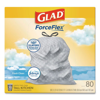 OdorShield Tall Kitchen Drawstring Bags, 13 gal, 0.72 mil, 24" x 27.38", White, 80 Bags/Box, 3 Boxes/Carton